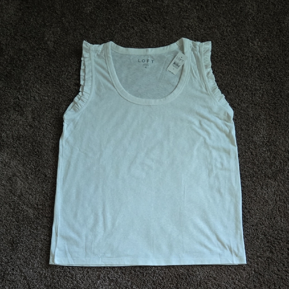 NEW Ann Taylor Loft White Ruffle Tank Top M